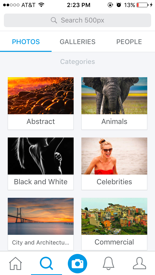 500px Screenshoot of beautiful categories